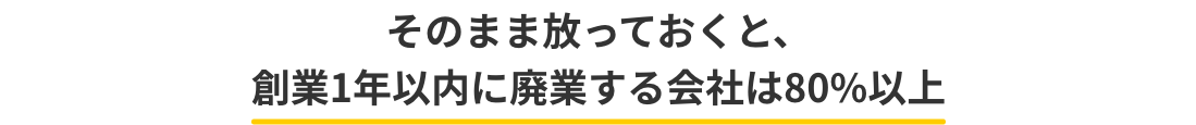 そのまま放っておくと、創業1年以内に廃業する会社は80%