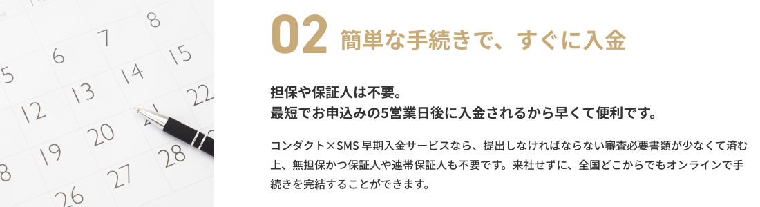 02　簡単な手続きで、すぐに入金